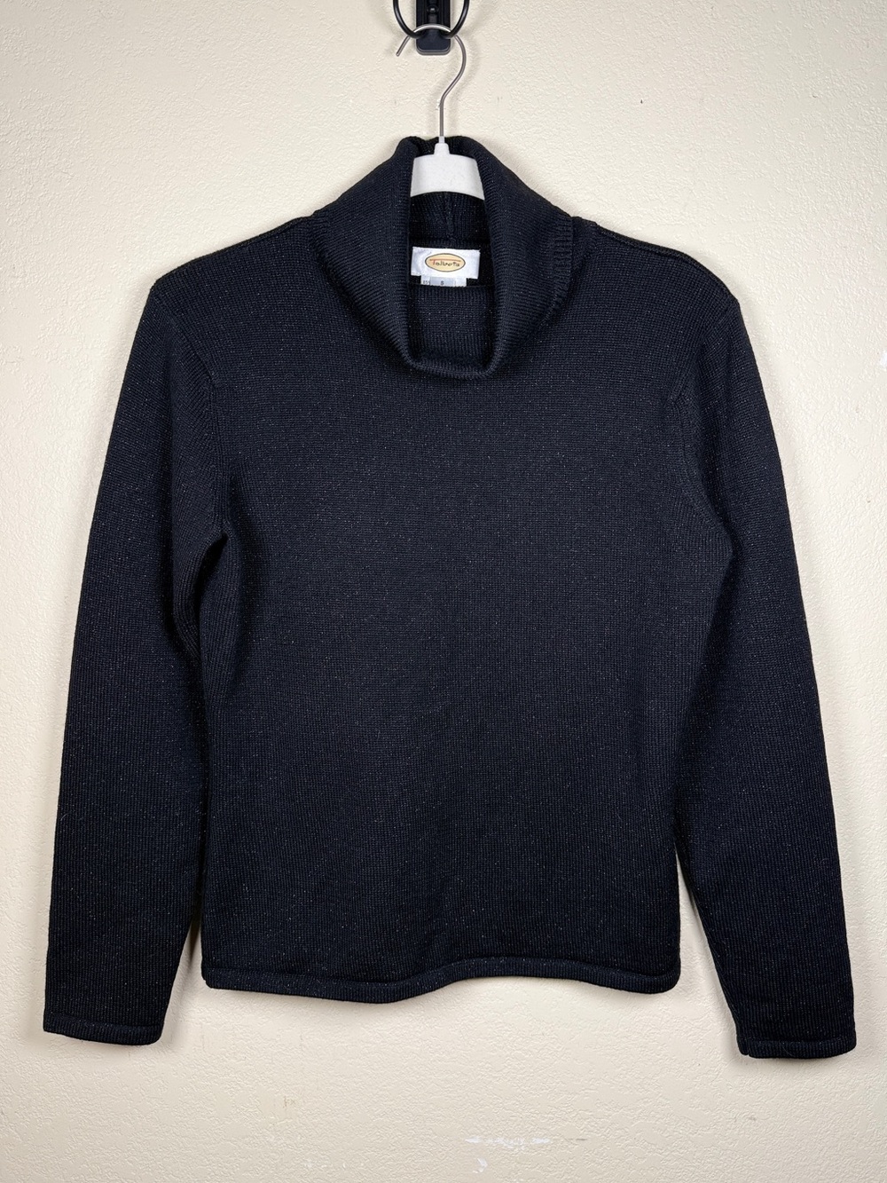 Vintage Talbots Black Metallic Wool Cowl Neck Sweater Size S